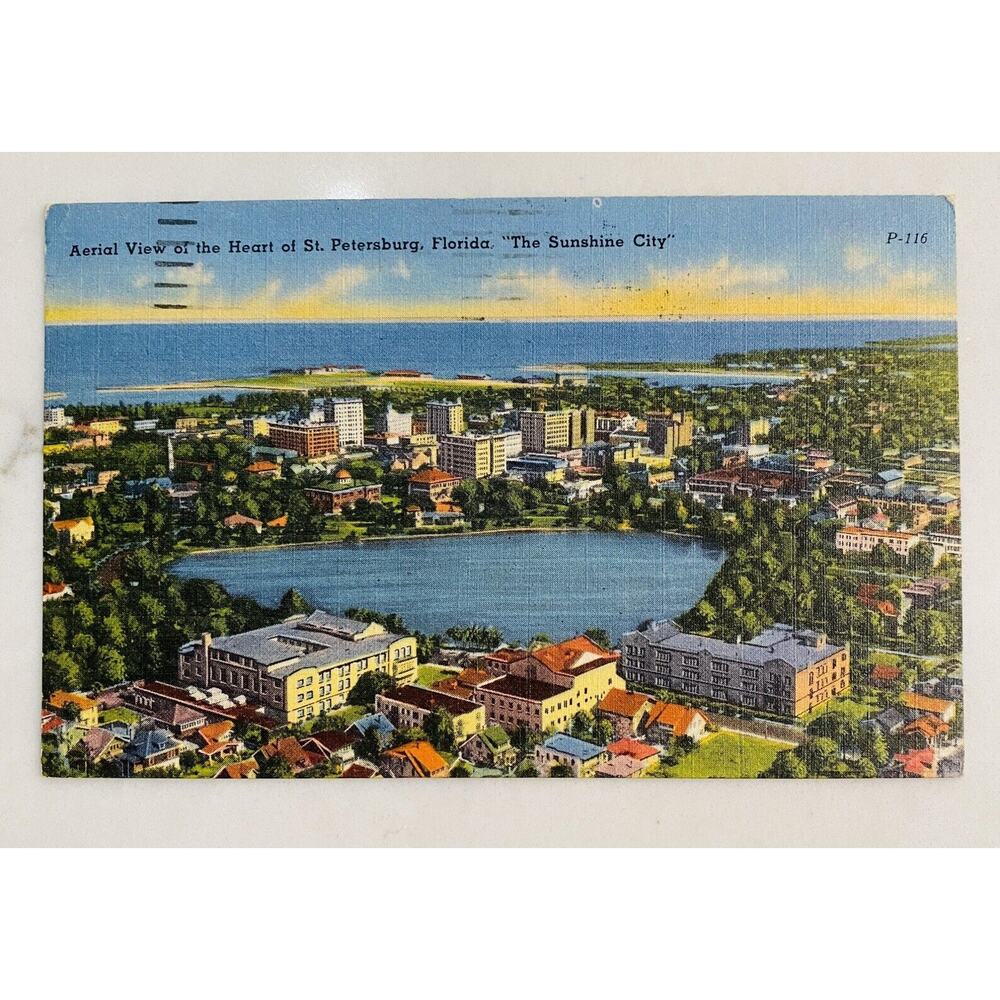 1956 Vintage Postcard Aerial View Heart Of St Petersburg Skyscrapers Florida